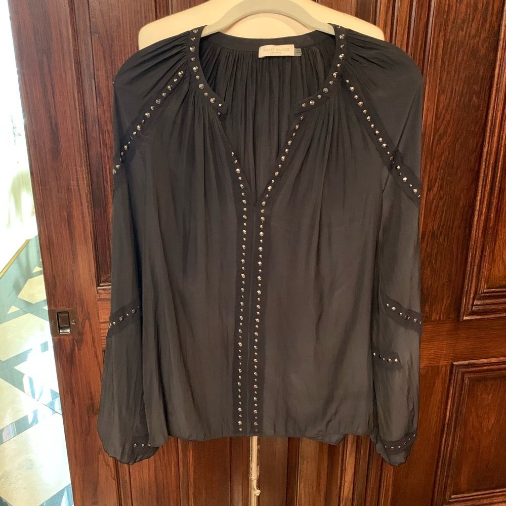 Ramy Brook black studded silk top Gilda blouse